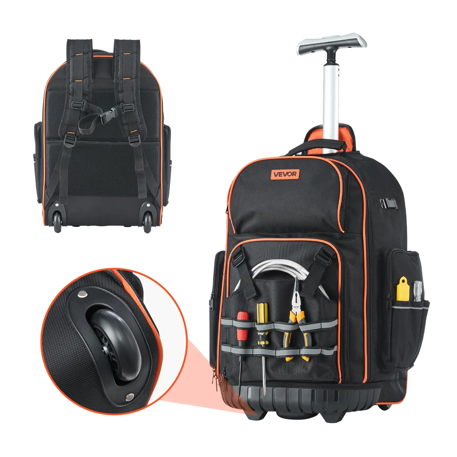 【DealsForYouDays】VEVOR Rolling Tool Backpack, 110 lbs Load Capacity, 72 Pockets Heavy Duty Roller Tool Bag on Wheels, Adjustable Telescoping Handle Stable Base, Toolbag Organizers for Construction, Mechanic