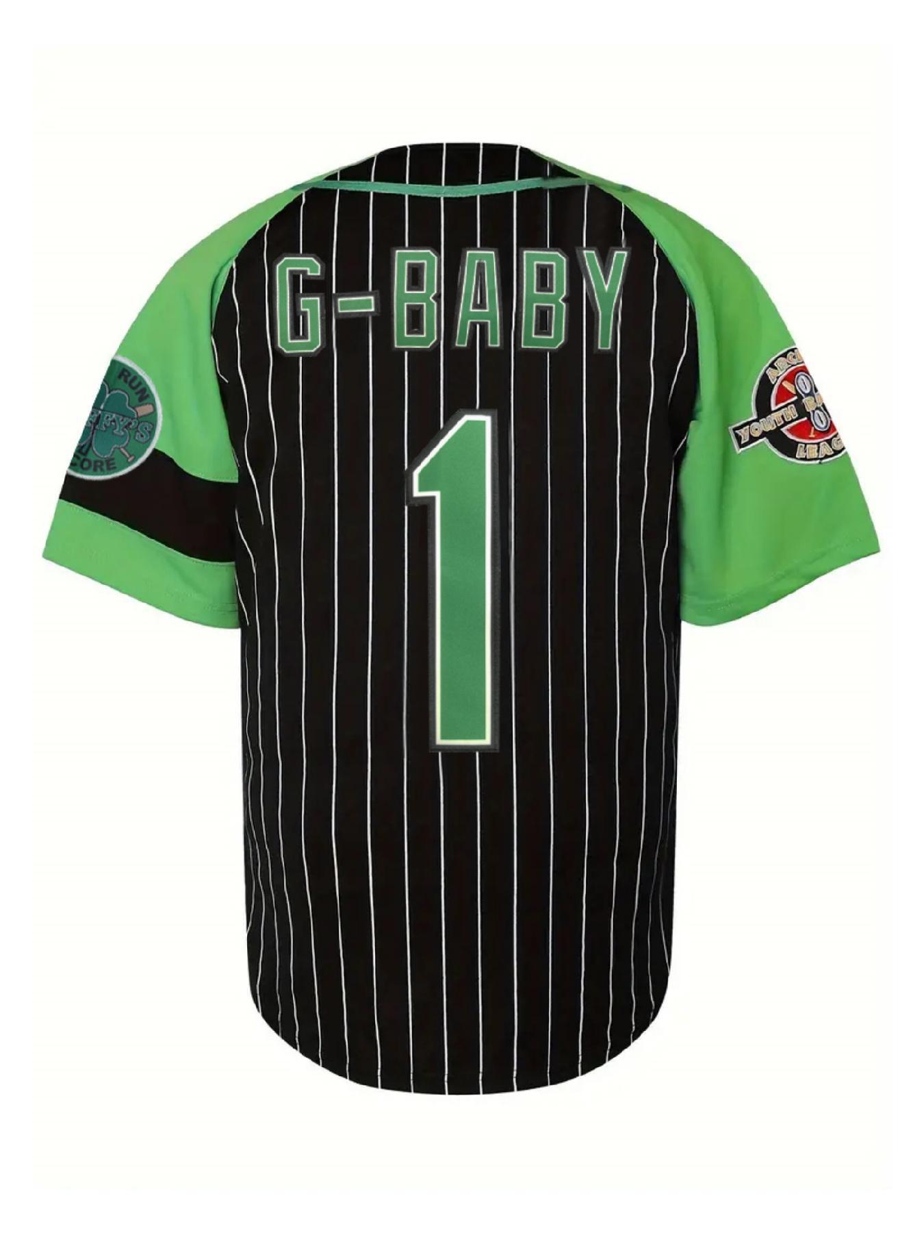 Men's Letter & Number Embroidery V Neck Baseball Jersey, Loose Striped Print Short Sleeve Button Sports Top, Breathable Baseball Top for Outdoor Sports, Athletic Training Apparel, Athletic Tops