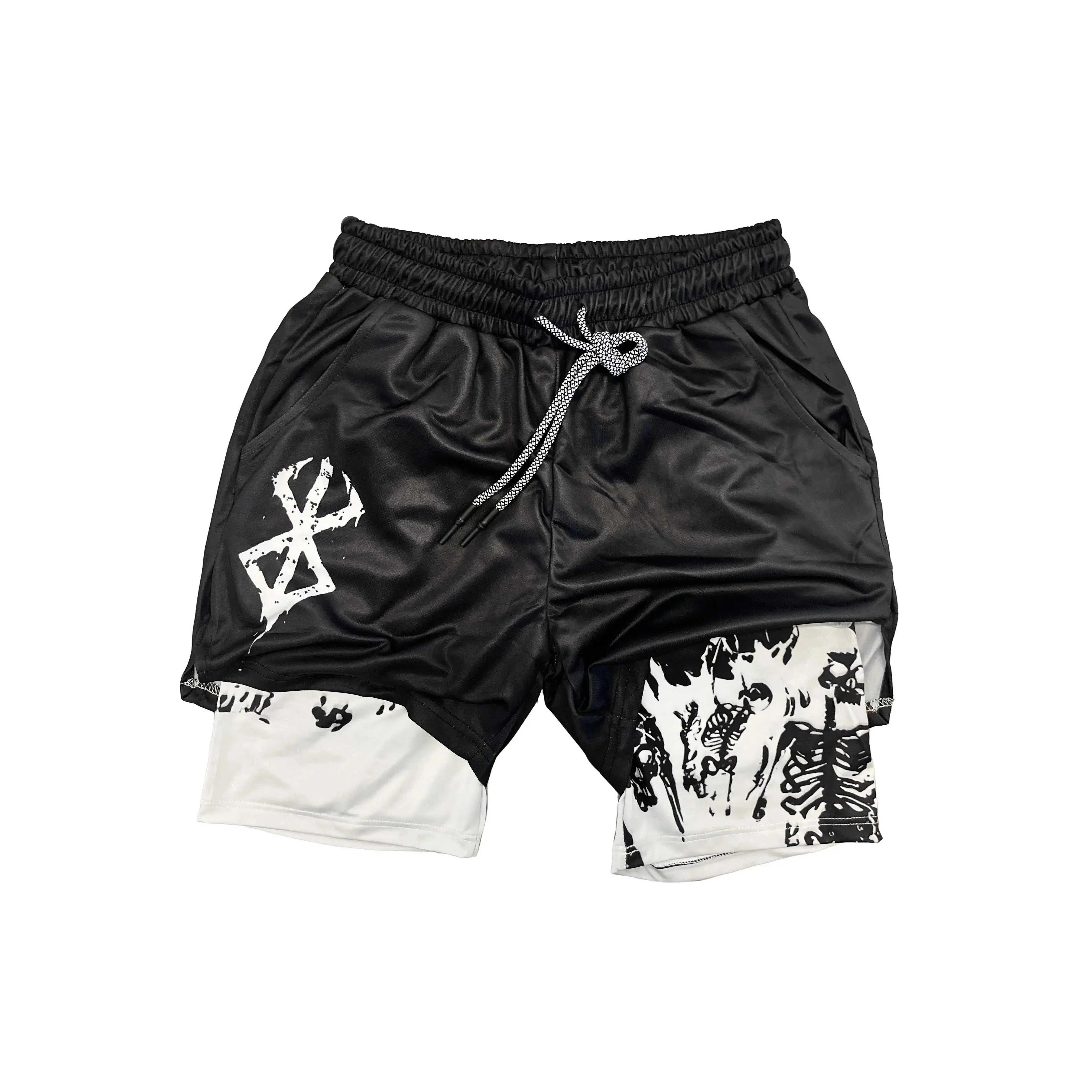 Brand Of Sacrifice Sporty Sports Shorts - Summer Double-Layer Beach & Fitness Training Pants, Polyester Clothes, Anime Pattern