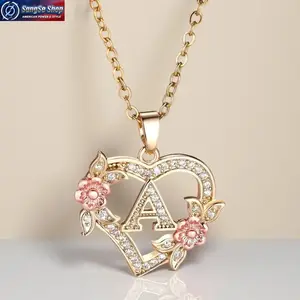 Viral Aesthetic Gold Initial Necklace for Women, Heart & Flower Letter Pendant Necklace, Vintage A–Z Alphabet Jewelry, Personalized Layering Chain, Minimalist Everyday Outfit Accessory, Cute Gift for Birthday, Wedding, Anniversary & Date Night