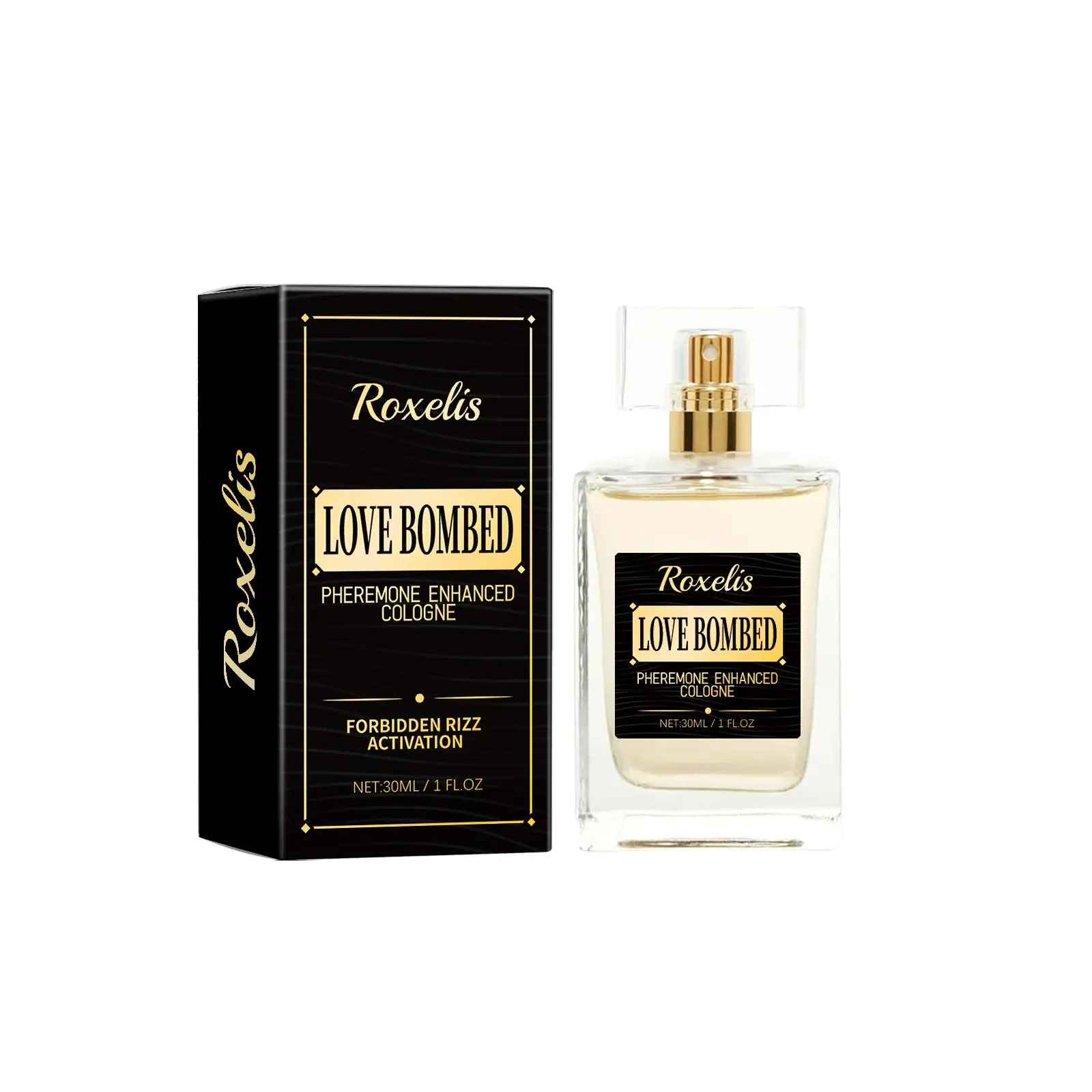 Roxelis Love Bombed Pheromone Enhanced Cologne 30ML, Elegant Woody Citrus Fragrance, Long Lasting Romantic Spray, Luxurious