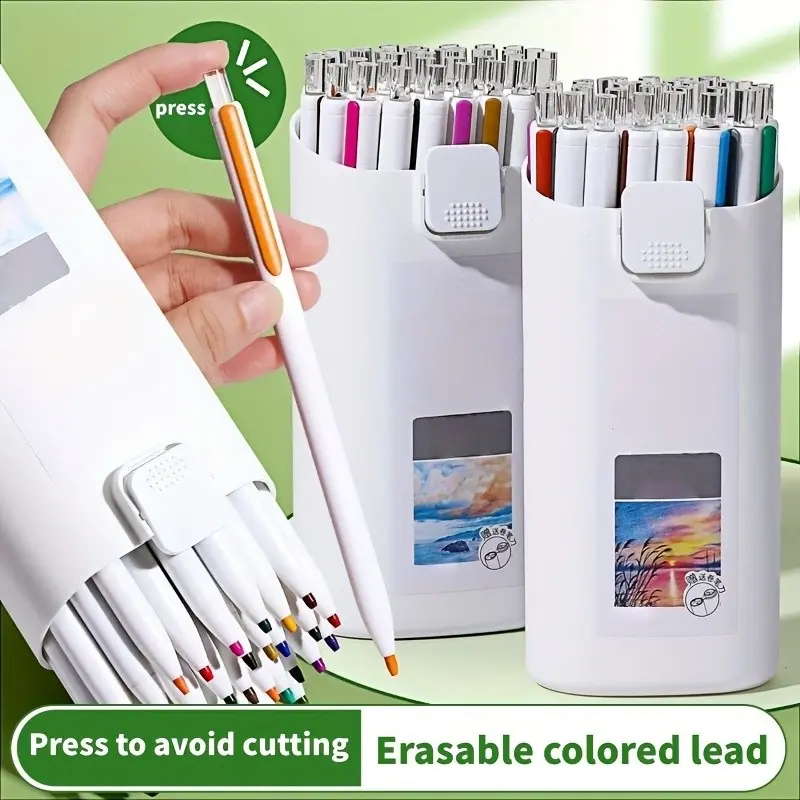 Multifunctional Drawing Colored Pencils, Automatic Color Pencil, Erasable, Replaceable Core, Oil-Based, Professional Art Supplies, Art Materials