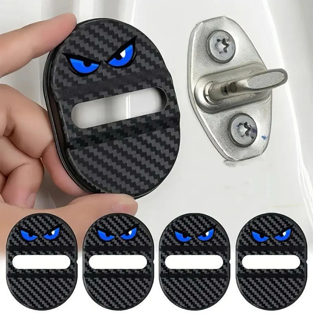 4PCS Set Car Door Lock Cover Shock Absorber Pad, Cartoon Eye Decorative Protector, Noise Reduction Anti-Rust Seal Buffer for Vehicle Door Latch,