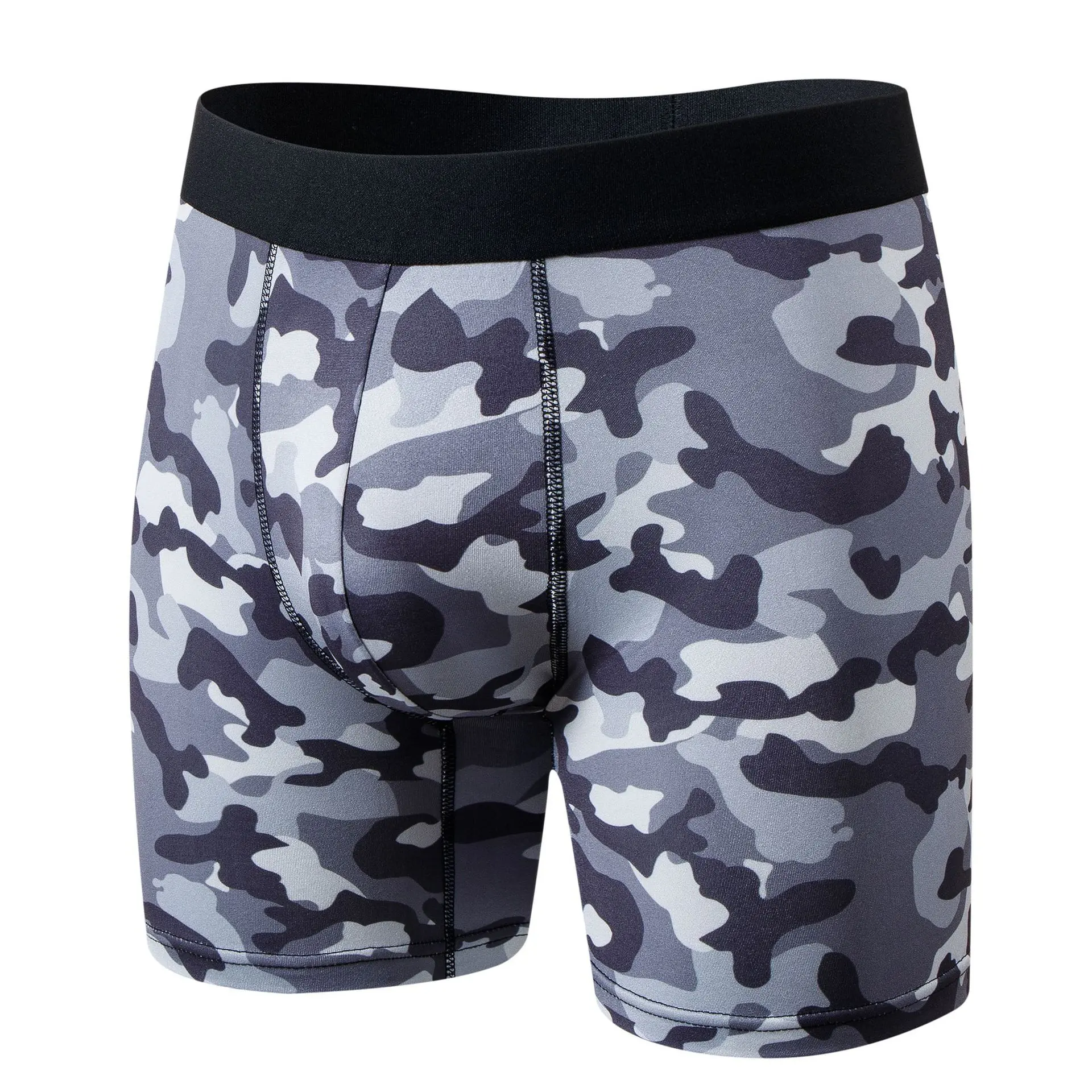 Male Athletic Camouflage Boxer Briefs - 90%-95% Polyester Fiber, Breathable Quick-Drying, Body Shaping, Hip Lift Mens Activewear Underwear, Sporty Look, 90% Polyester - 95% Polyester