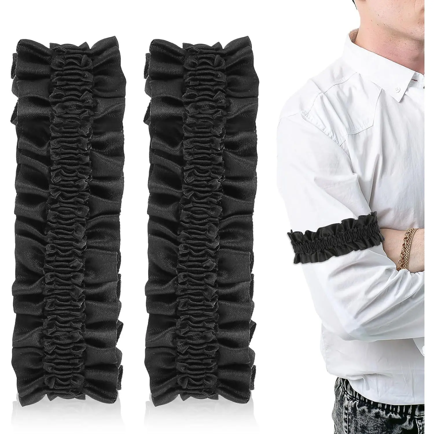 Sleeve Garters for Men, 2 count 1920's Sleeve Bands Arm Bands Anti-Slip Sleeve Holders, Roaring 20s Costumes for Men Arm Garters Shirt Belt Mens Accessories Armband Garter Party Decoration (Black)