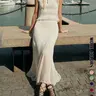 Elegant Two-Piece Set, Sleeveless Knitted Fitted Tank Vest & Long Pleated Skirt, Fashionable Chic Slim Fit Design, Womenswear, Clothes, Clothing Sets, Elegance