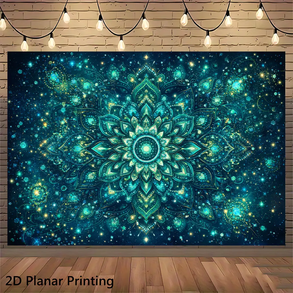 Boho Mandala Tapestry Wall Hanging - Smooth 2D Flat Woven Fabric Wall Art, No-Tool Easy-Hang Home Decor for Bedroom Aesthetic, Party Photo Backdrop