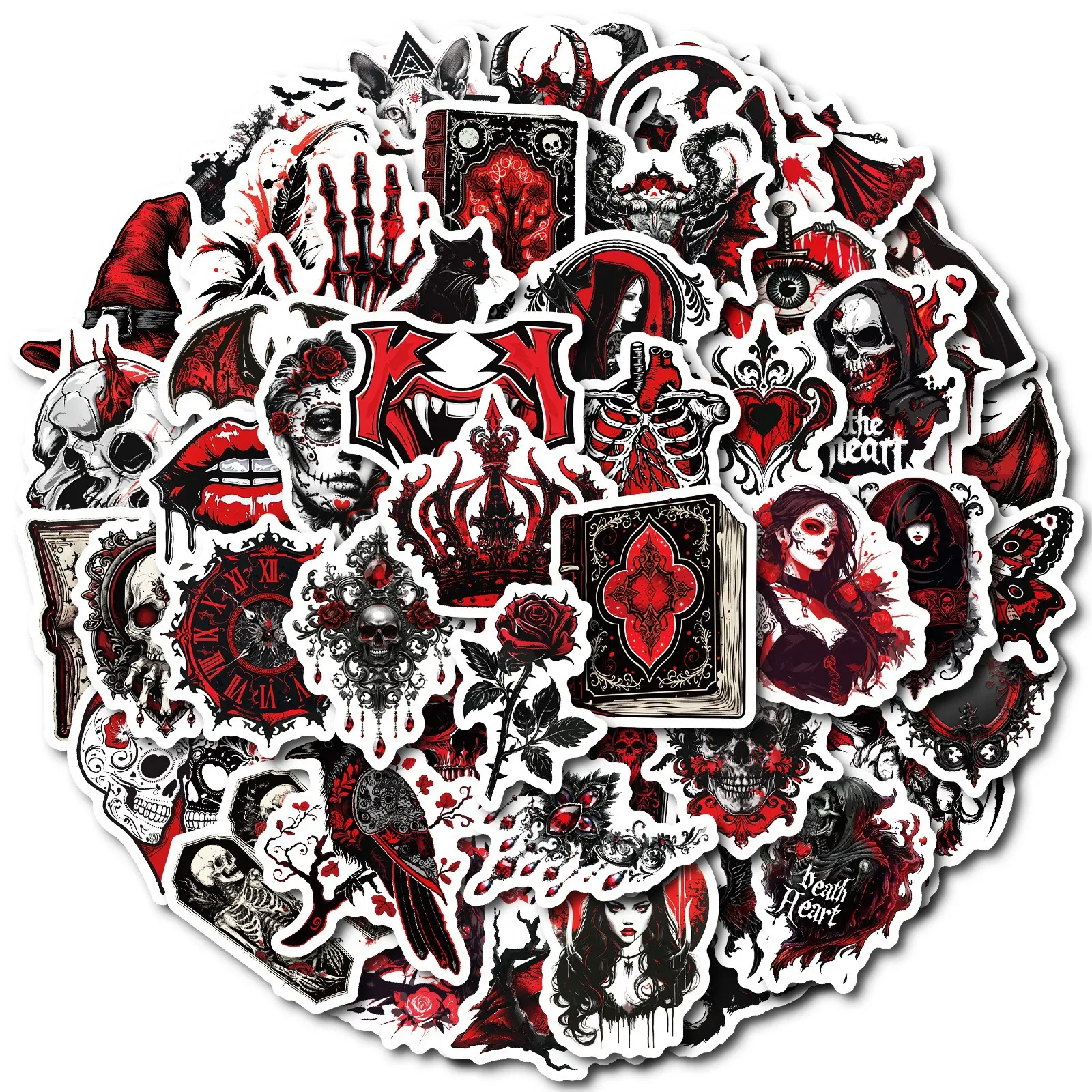 50PCS Halloween Demon Vinyl Sticker Pack - Waterproof Gothic Horror Decals for Laptop, Water Bottle, Punk Aesthetic Bag Charm & Spooky Party Accessories