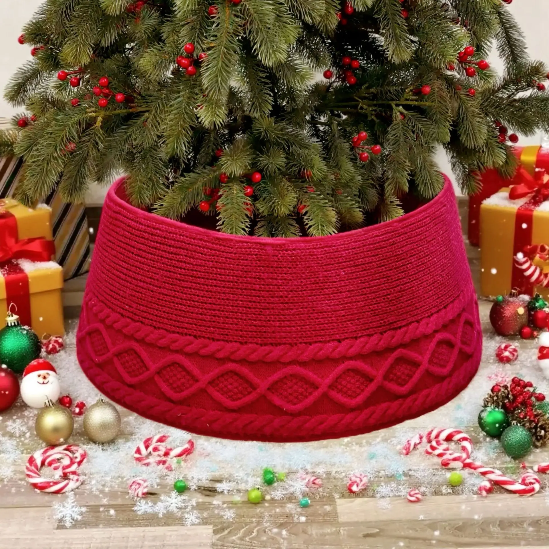 Christmas Knitted Tree Skirt, Christmas Tree Apron, Holiday Decoration Props, Scene Setup Accessories, Festive Tree Base