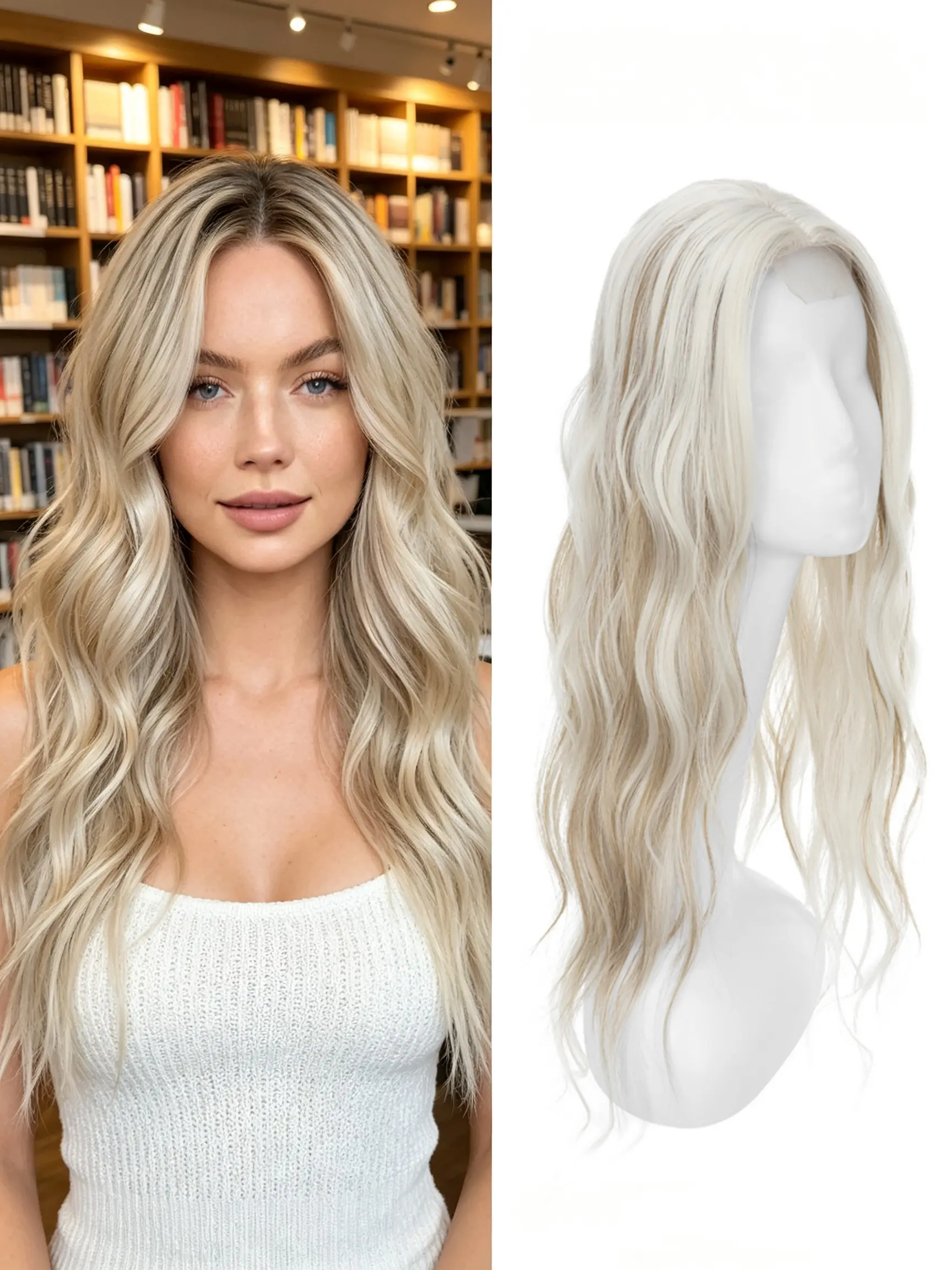🌼No more dull bad hair days! 22 Inch Ice Platinum Blonde Long Wavy Clip-In Hair Topper, high-grade Kanekalon synthetic, covers broad hair part to achieve natural full wavy hairstyle