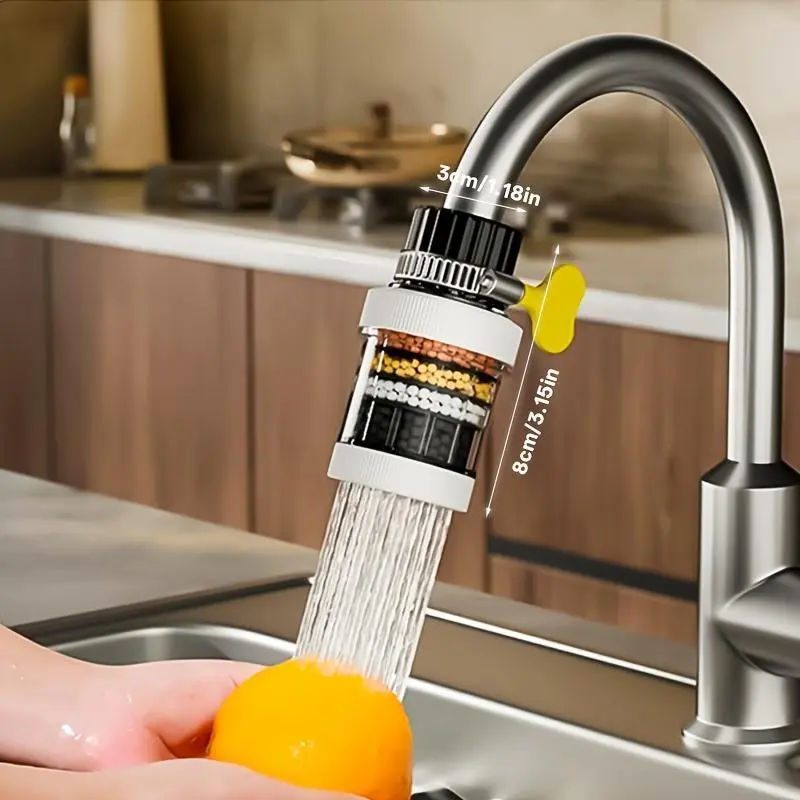 Camping Universal Tap Filter, Splash-Proof Kitchen Faucet Water Purifier with Removable Replaceable Cartridge, Easy-Install Sink Tap Extension Adapter