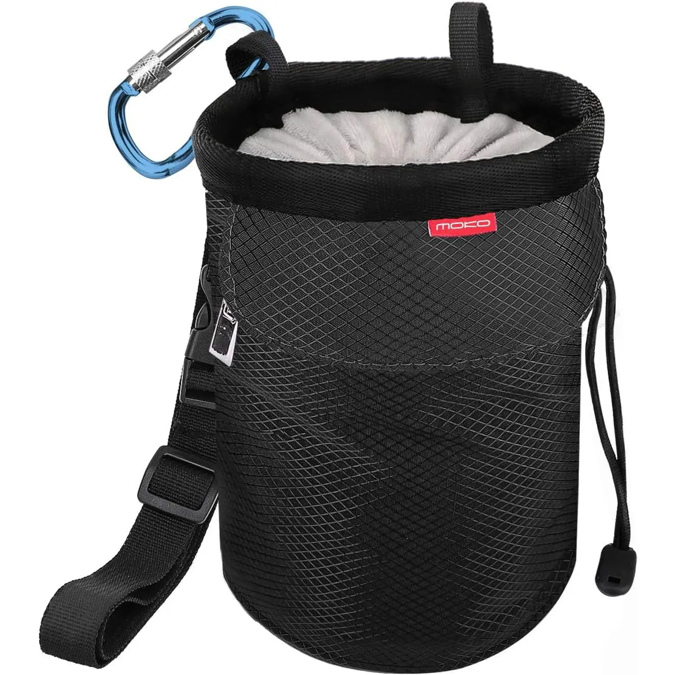 Rock Climbing Chalk Bag, Bouldering Chalk Pot Bucket with Adjustable Belt & Carabiner Drawstring Climbing Gear