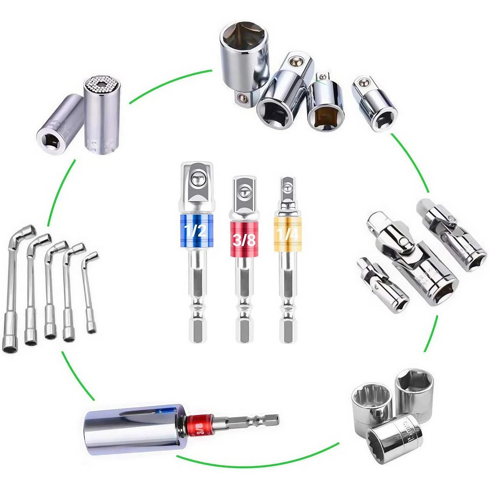 Cr-V Steel Socket Adapter, mpact Socket Extension Tools, High Speed Nut Driver Socket Adapter, Impact Grade Driver Sockets Adapter Extension Set, Bead Rod Extension Bar, Hand Tools, Hardware, for Wrench, Bit Socket Set, Hex Bit Socket