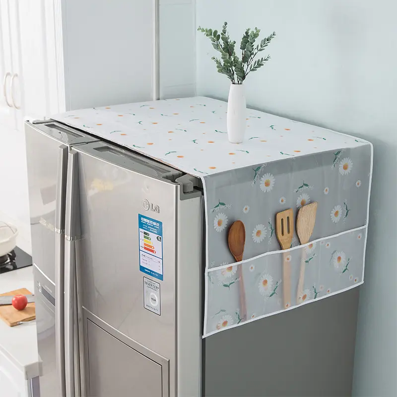 2-Pack Modern Refrigerator Dust Cover with Storage Pockets, Multi-Functional Waterproof PE Fabric Fridge Top Protector, Household Kitchen Use Appliance Cover, 2 Piece Sets, Everyday