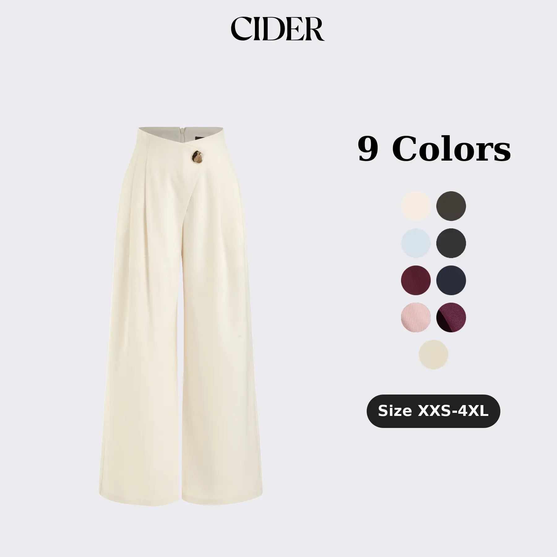 Cider High Rise Metal Button Pleated Wide Leg Trousers