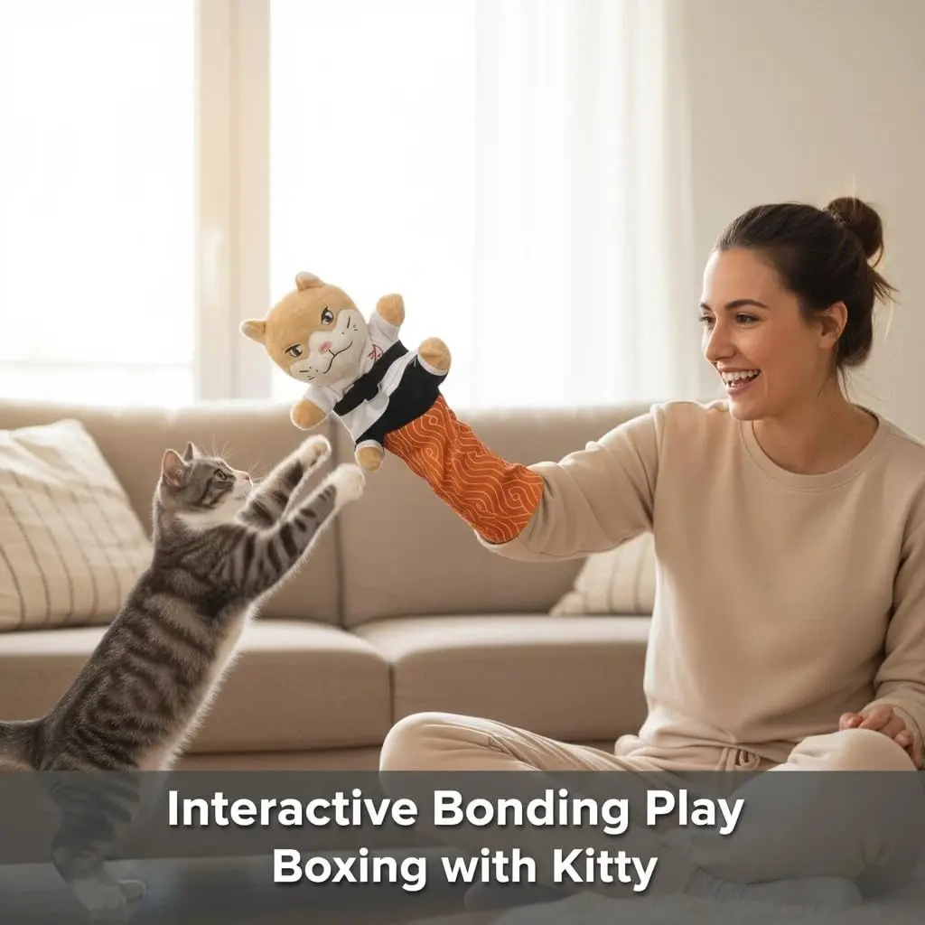 Karate Cat Plush Toy | Funny Fighting Cat Doll with Arm Guards, Soft Stress Relief Stuffed Animal for Cat Lovers, Kids & Desk Decoration   MAGNIDOG
