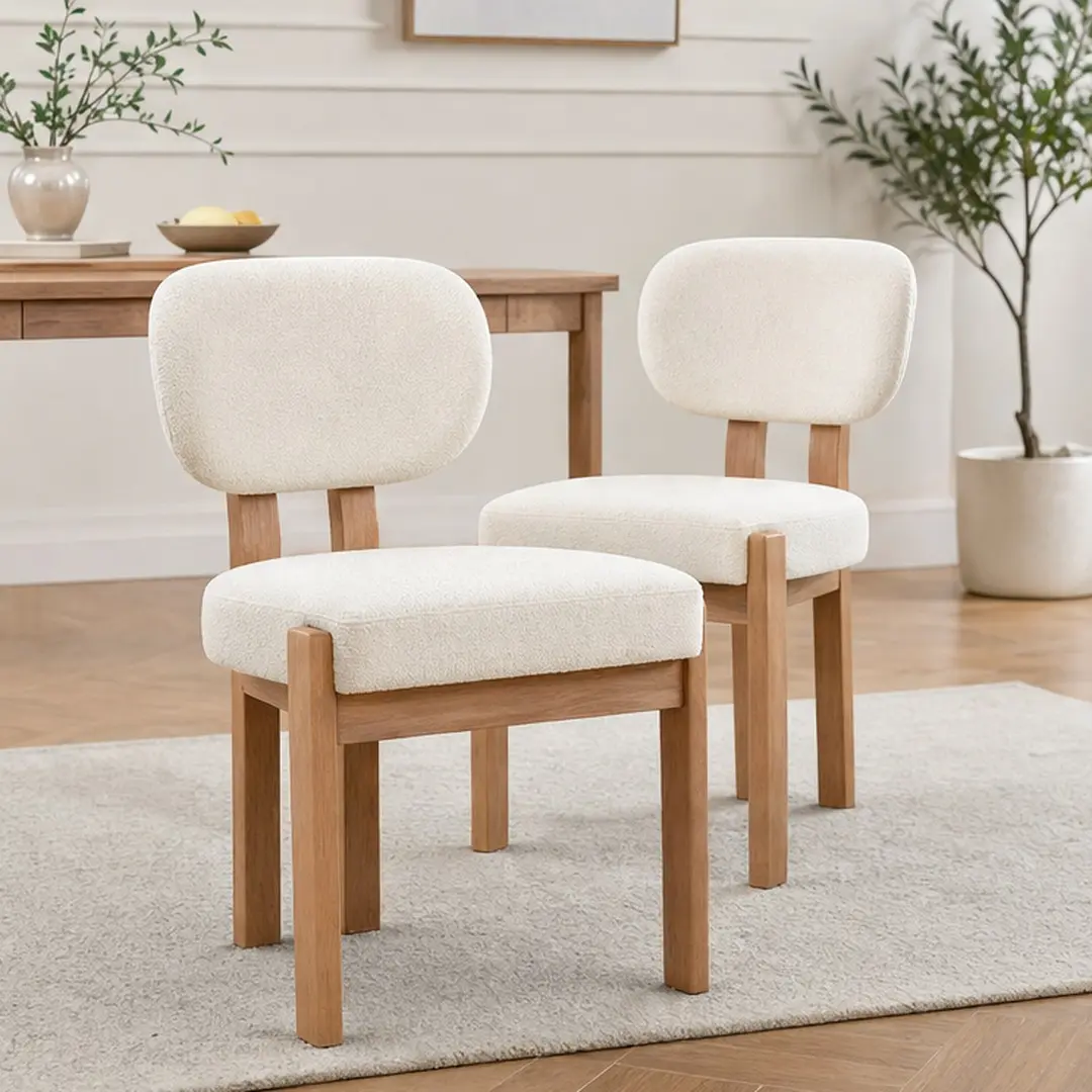 ARCH Set of 2 Mid-Century Modern Fabric Upholstered Dining Chairs with Rubberwood Legs, Beige Kitchen Chairs for Dining Room, Farmhouse Dinner Chairs, 250 lbs Capacity, Easy Assembly, 20.28Wx21.06Dx32.28H, Beige Color Options, Fabric/Foam/Rubber