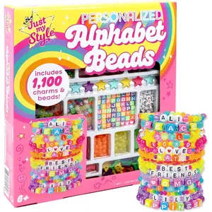 Just My Style ABC Beads by Horizon Group Usa, 1000+ Charms & Beads, Alphabet Charms, Accent Seed Star Wax Beading Cord, Satin Cord Key Ring Included, Bright, Smallgift