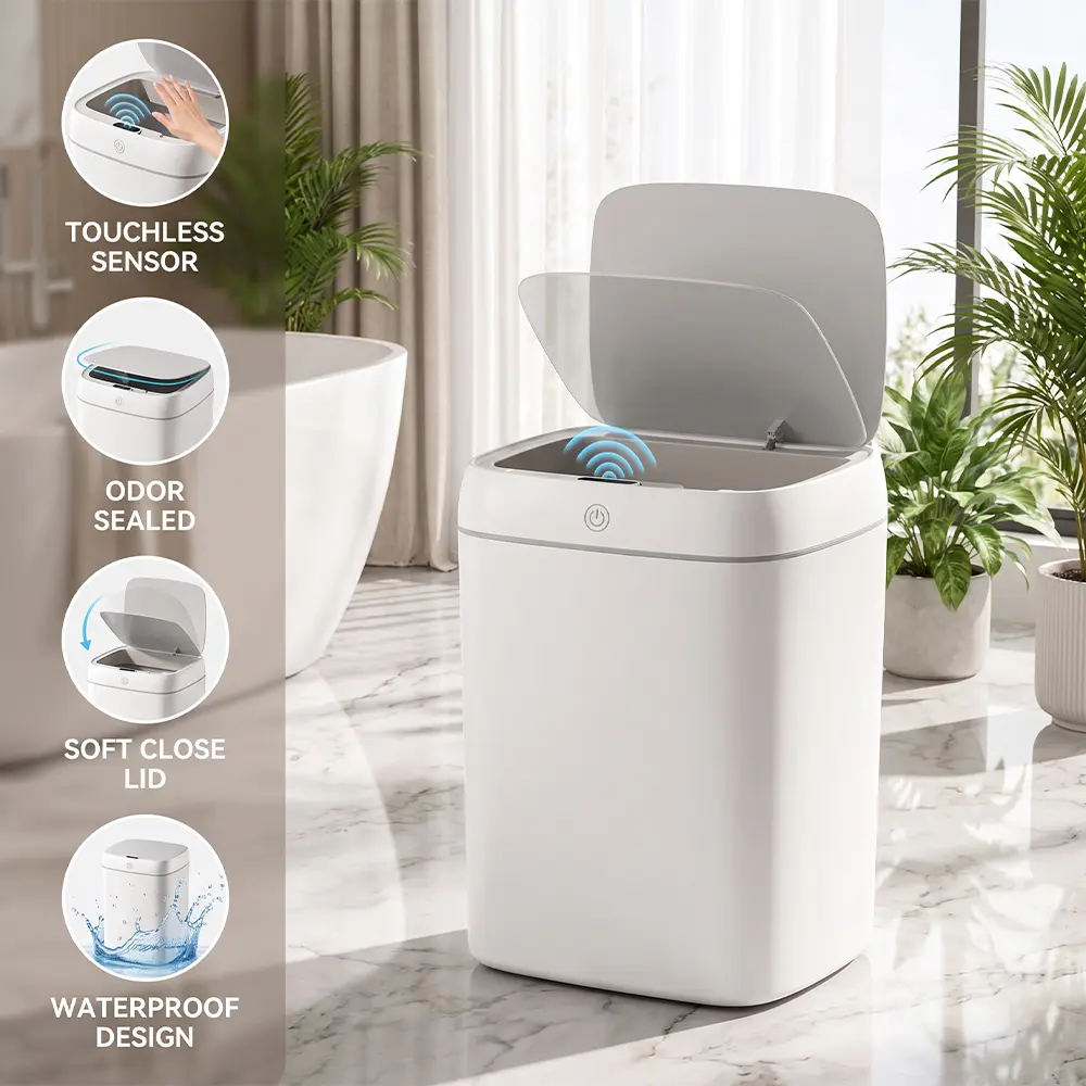 Sensor-Operated Automatic Trash Can - Narrow Shape Plastic Household Bin, 11L Sensor Open Design for Bathroom & Kitchen, Powered by 2 x AA Batteries #DealsForYouDays, Kitchen/Bath