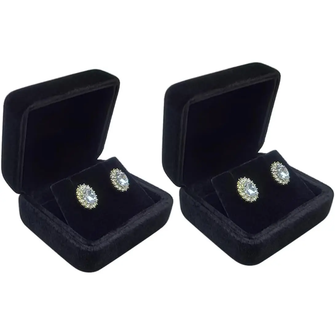 2 count  Earring Box,Stud Earring  Box, Display Case for Proposal,Engagement,Wedding and Birthday,Black