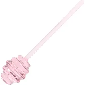 5.34" Clear Glass Honey Dipper Stick Honey Stirring Stick Honey Server Spoon Jam Syrup Stirring Wand for Honey Pot Jar Pink