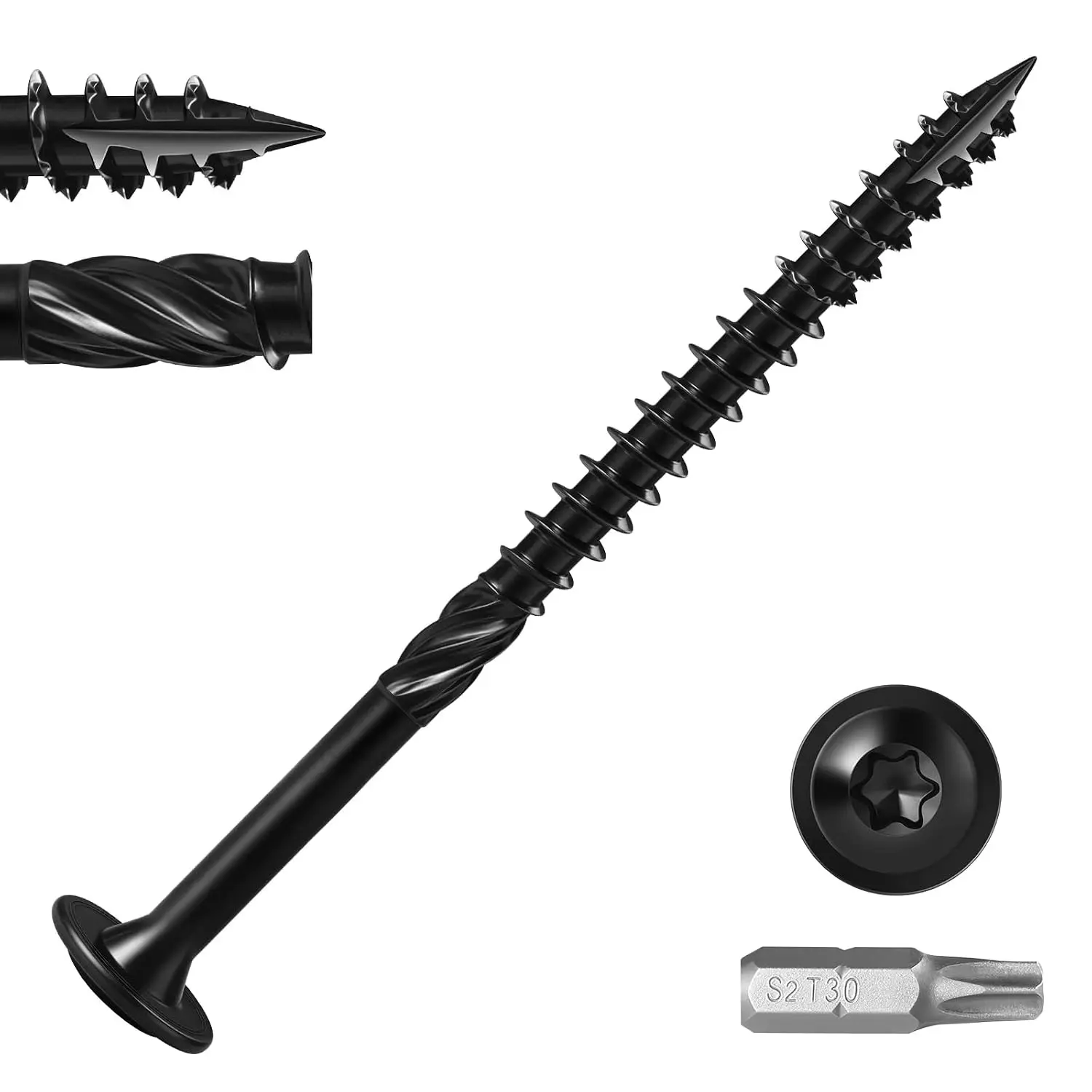 Lag Screws #14 x 6 Inch (1lb, 20pcs) Heavy Duty Structural Wood Timber Screws, Torx Drive Washer Head, Rust Resistant Black Epoxy Coated, Includes T30 Star BitGift