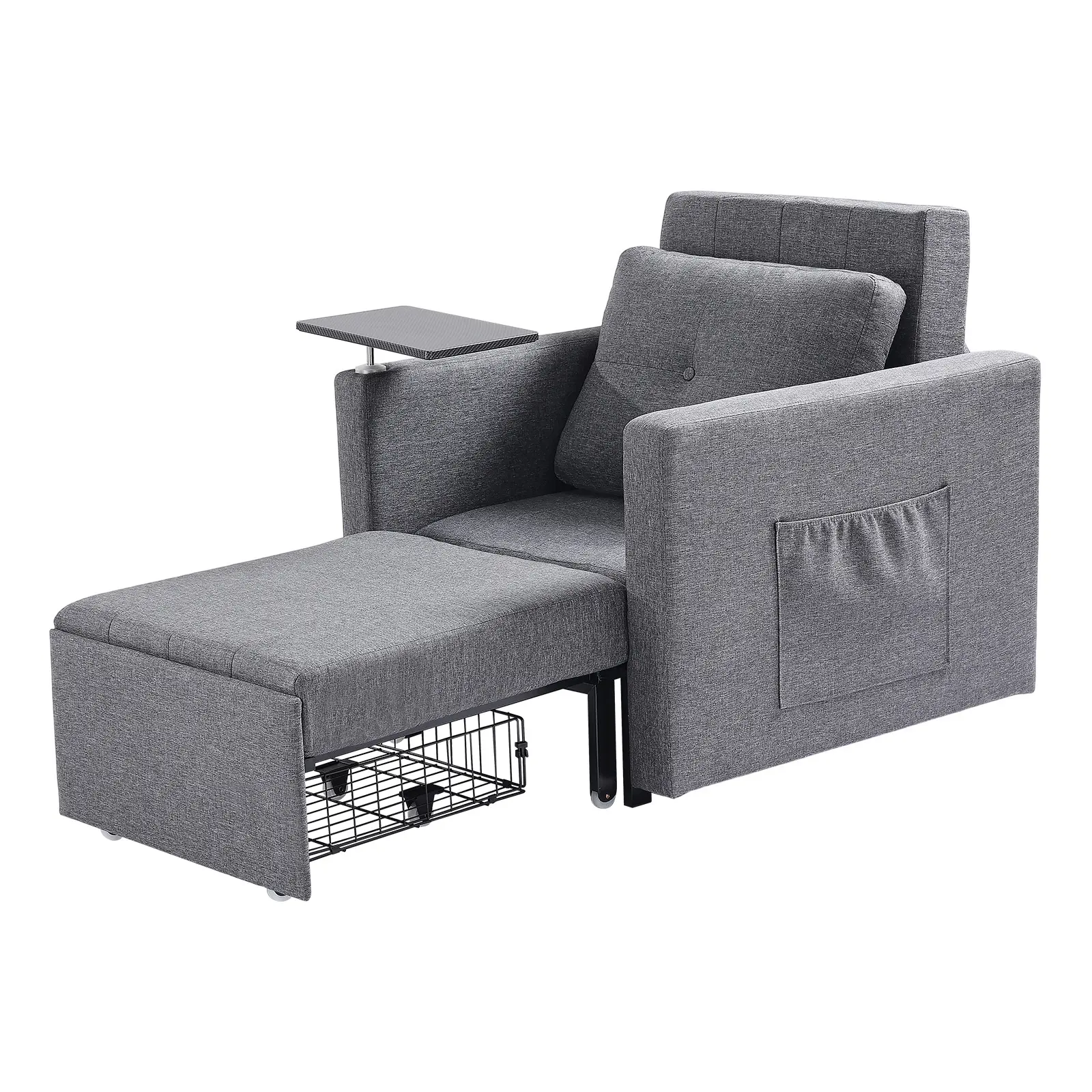 Sleeper Sofa Bed, Convertible Sleeper Bed with Side Pocket, 550 lbs / 249.5 kg Load Capacity, Linen.Foam.Metal Frame.Laminated Board Construction, 5 Adjustable Angles Backrest