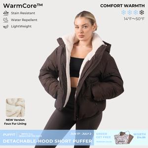 【Last Sale】PUFFIT WarmCore Premium Short Puffer Jackets with Removable Hood & Optional Faux Fur Linging, Lady Casual Outerwear Longsleeves Zip Pockets Warm Quilted Coat,Womenswear