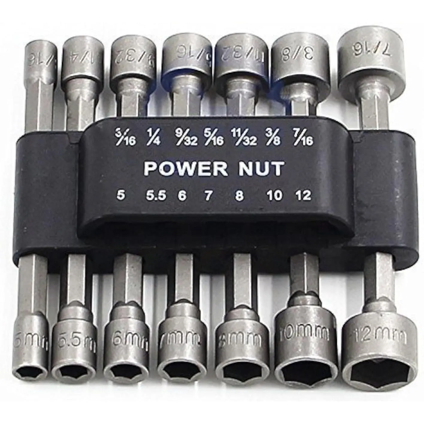 Power Nuts Driver Drill Bit Tools Set Metric Socket Wrench Screw 1/4'' Driver Hex  14 count
