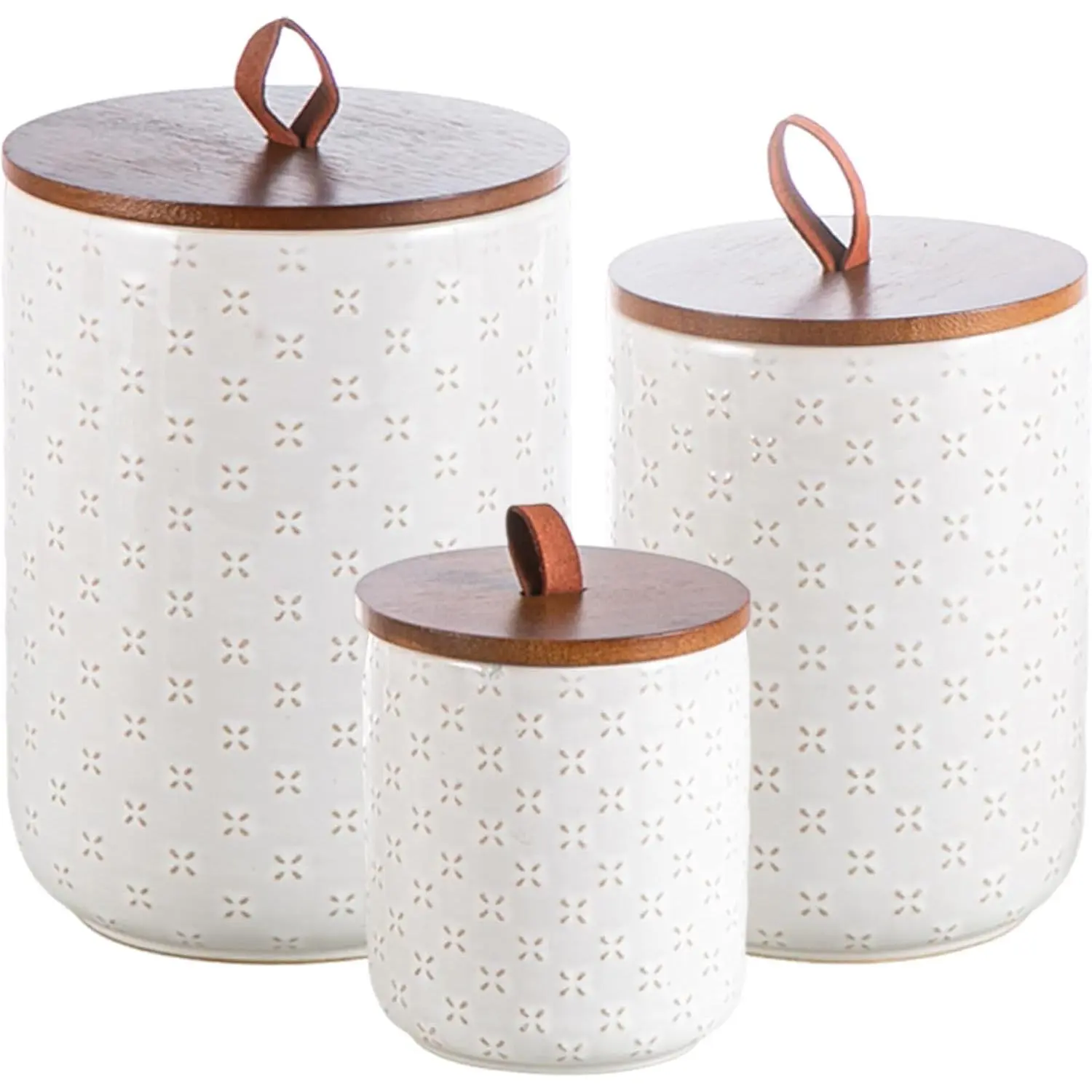 Ceramic Canister Set | Airtight  Lid Embossed Jars | White Embossed Ceramic Storage Jars for Coffee, Sugar, Flour, , Snacks, Pantry and Kitchen Storage