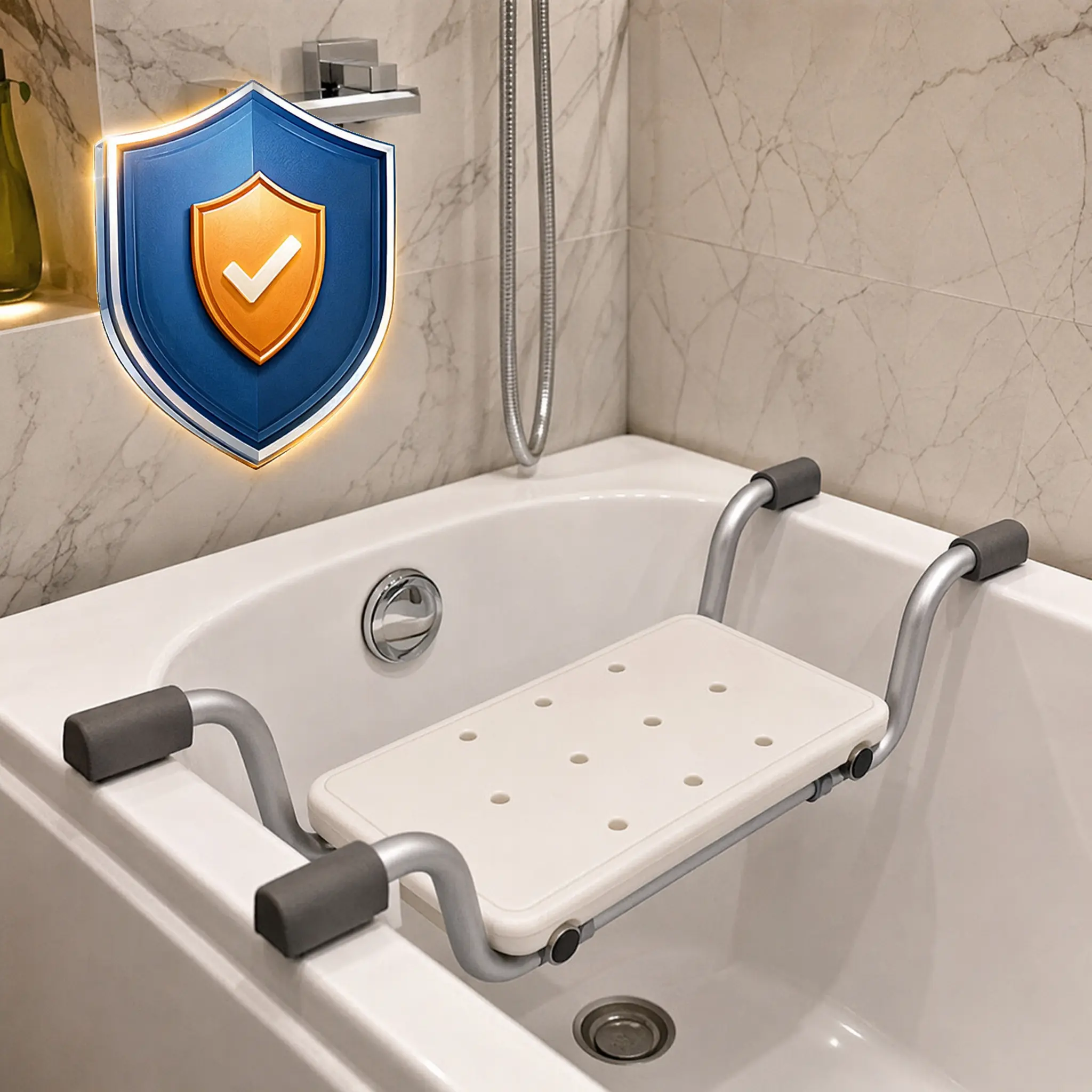 Heavy Duty Shower Bench – Adjustable Length Aluminum Frame, Fits 23–29” Bathtubs, 260 lb Capacity, Non-Slip Plastic Seat for Elderly & Disabled
