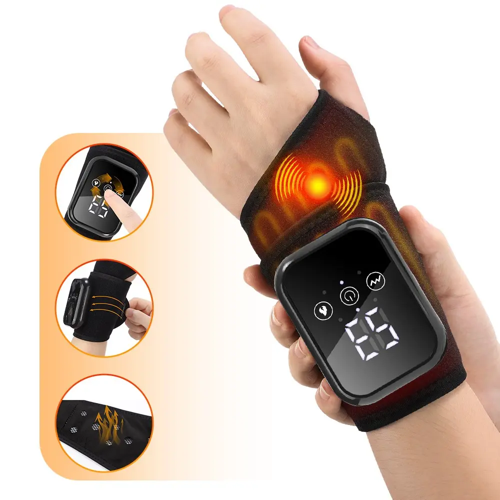 Electric Wrist Massager, Heat + Vibration, Smart Touch Screen Adjustable Compression Pain Relief Therapy, Wireless Charging, Ideal for Office & Gaming