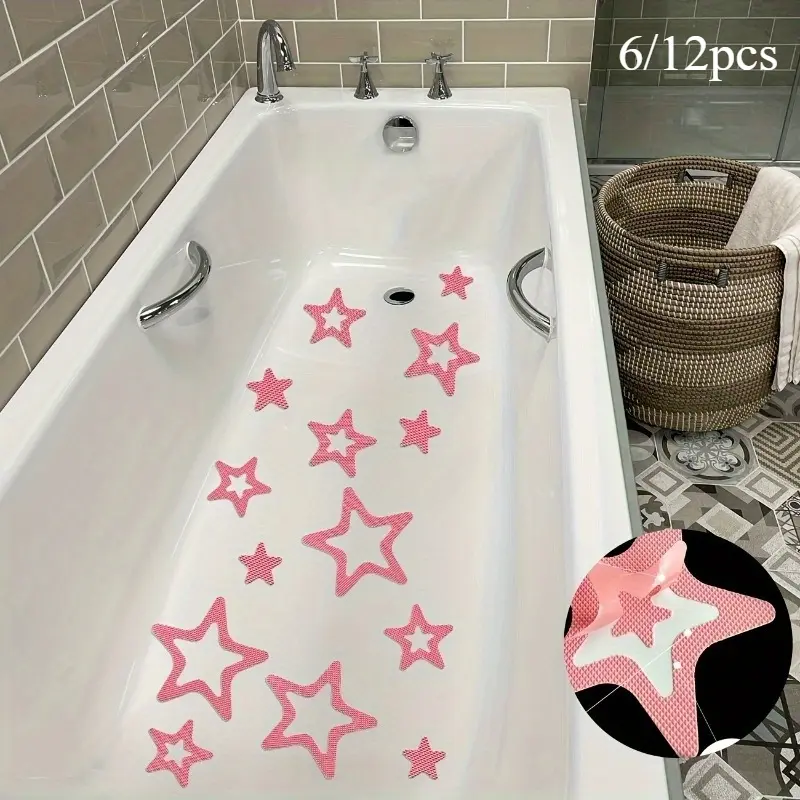 6/12pcs Waterproof Star Shaped Bathtub Sticker - Non-Slip, Self-Adhesive, Removable, and Decorative Bathroom Accessories - Perfect for Bathroom and Toilet Decor, Bathroom Decor Supplies