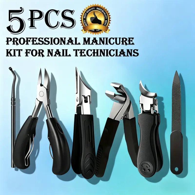 5Pcs Professional Manicure Pedicure Kit Heavy Duty Ingrown Toenail Clipper Set For Thick Hard Nails Salon Foot Care Tools