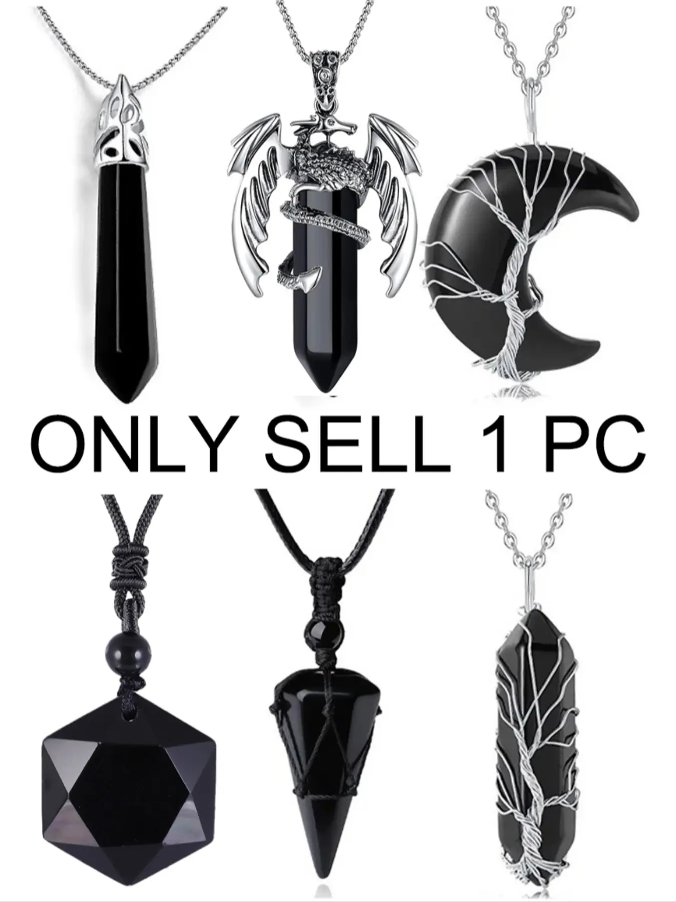 8 style Natural  Healing Crystal Stone Crystals And Healing Stones Pointed Necklace Adjustable Length Black Rope Natural  Black Obsidian Pendant Necklaces Jewelry for Men Women
