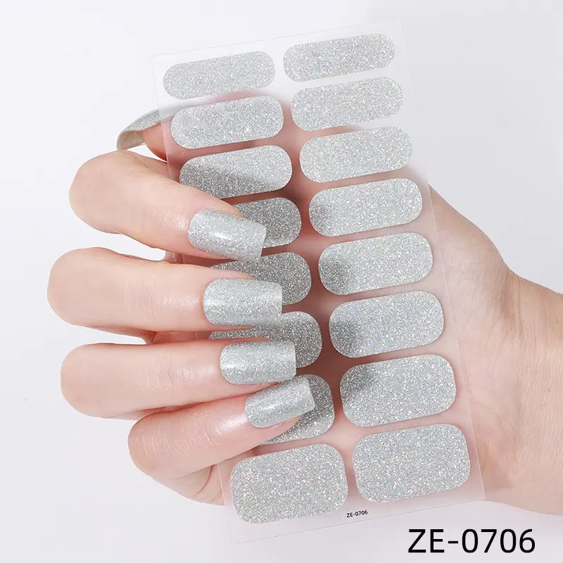 1PCS Silver Glitter Full Coverage Gel Nail Stickers, Self-Adhesive DIY Manicure Decals, Women Home Beauty Nail Art Accessories