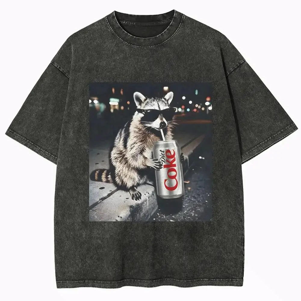Oversized Tshirt Women Vintage Graphic Tees, Vintage T Shirts Humor Graphic Tee, Men Vintage Raccoon Meme Acid Washed Graphic T Shirts, Soft 100% Cotton Aesthetic Streetwear Oversized Casual Graphic Tee, Camisetas de Mujeres