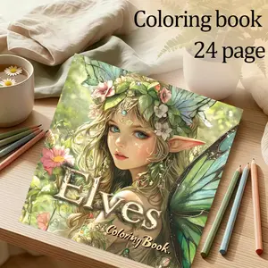Elf Theme Coloring Book, 24 Pages Thick Paper, Cute Original Designs, Relaxing and Fun, Ideal Gift for Adults, Teens, Christmas, New Year, Parties