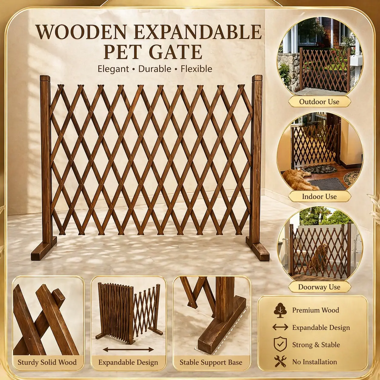 No-Drill Adjustable Fence, Weather-Resistant Premium Wood Grid Design, Ideal for Climbing Plants, Indoor/outdoor Garden Decor, Balcony & Patio Privacy Screen