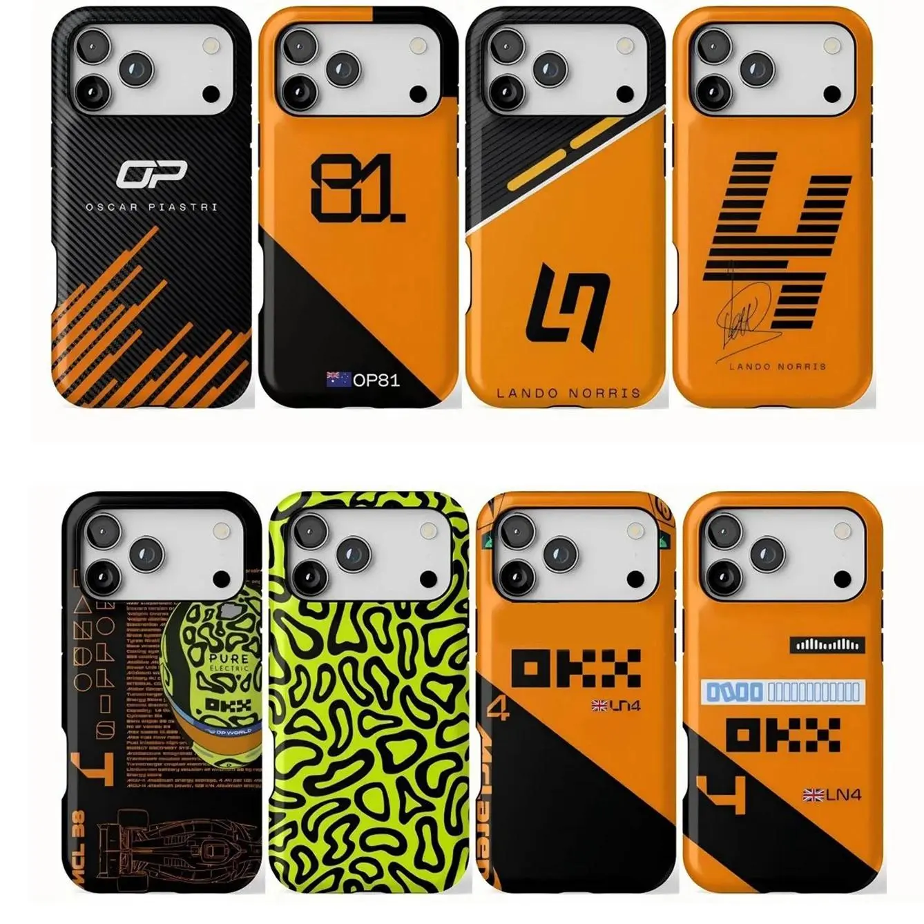 Lando Norris-themed dual-layer phone case; compatible with iPhone 11–17 Pro Max/Plus series and Samsung Galaxy S23–S25 series.