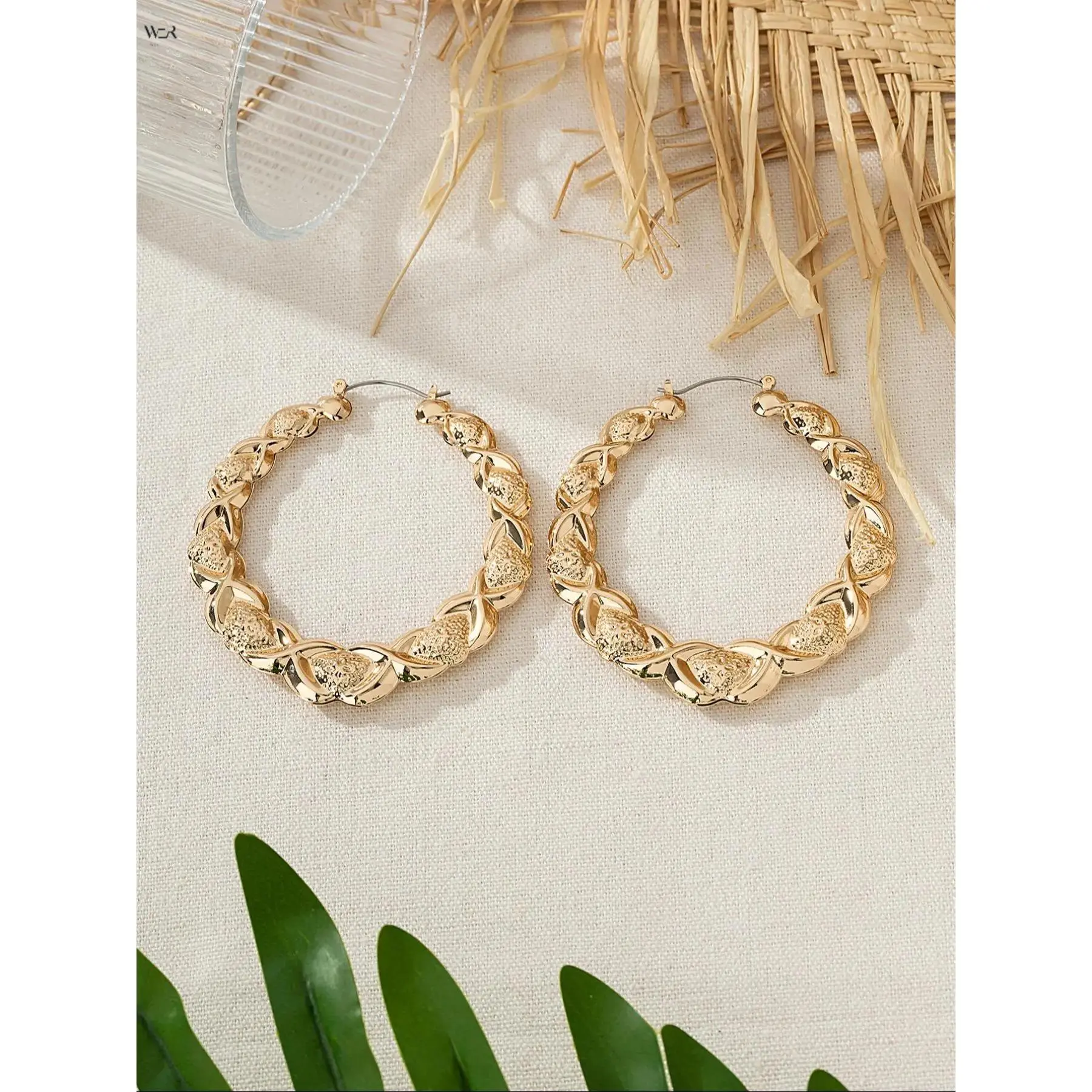 Women's Gold Twisted Braided Rope Geometric Statement Hoop Earrings - Iron Ear Accessories, 16.8g, 6.3cm, Bold Chunky Elegant Versatile Fashion Jewelry, One Size Fits All, Lightweight, for Daily Wear, Parties, Female Gift, Statement Hoops Earrings
