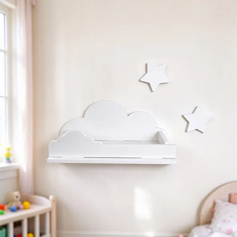 Cute Cloud Floating Shelf PVC Material, Kids Bedroom Wall Display Rack, Wooden Toy Storage Organizer, Beautiful Wall Decor, Shelf For Wall
