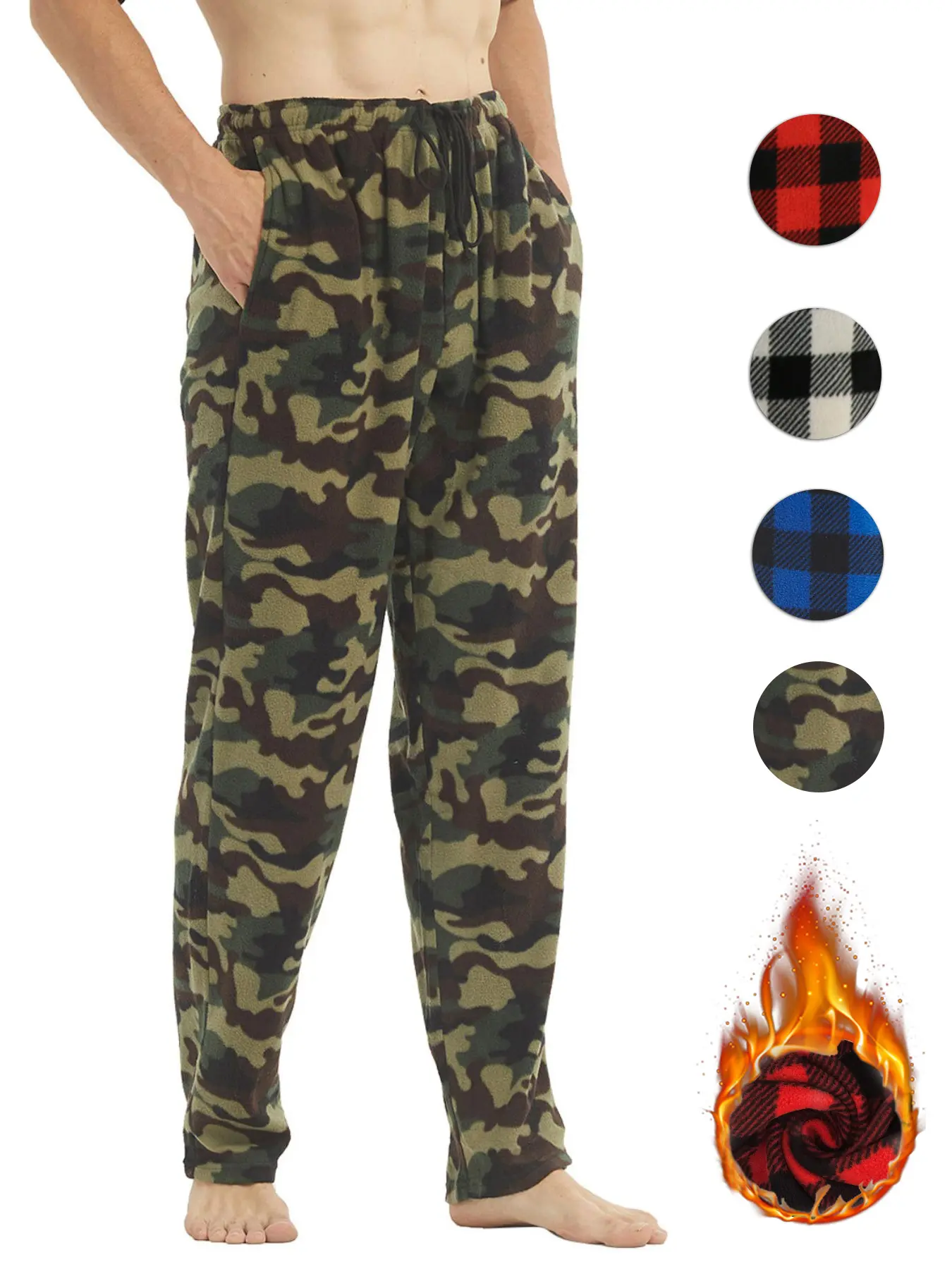 Mens Fleece Pyjama Bottoms Ultra Soft Fluffy Checked Lounge Pants with Pockets PJs Loungewear Pjs Trousers Casual Soft Comfortable Elastic Waist Loungewear Trousers for Fall & Winter, Warm Men's Bottoms for Daily Wear