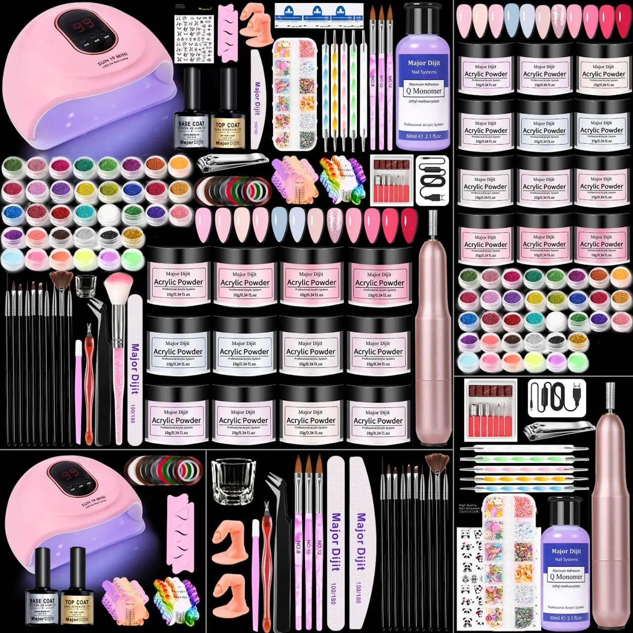 Acrylic Nail Kit with Electric Drill, 12-Color Powder, Multicolor Supplies for Beginners | Home Salon Set Includes Liquid Monomer & Tools (All Essentials for New Users), Nail Supplies