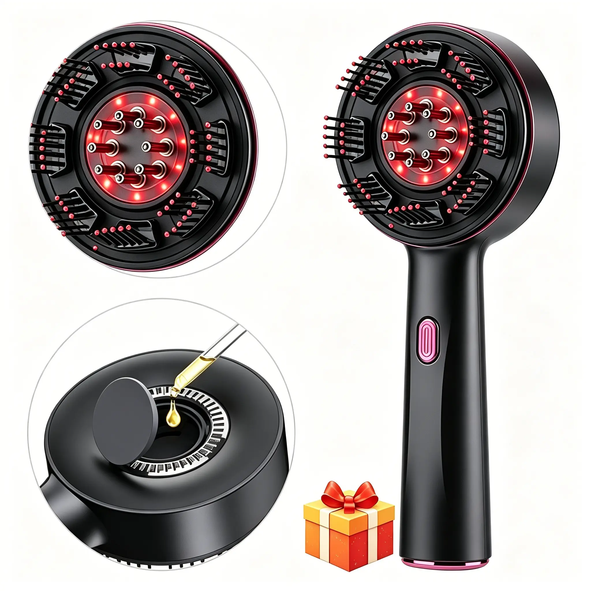 Multi-Functional Scalp Massage Comb, Liquid Guide Wheel Design, Portable Light Scalp Massager, 3 Modes, for Men & Women, Salon Use