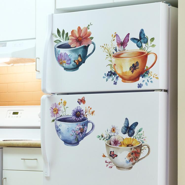 Creative Watercolor Exquisite Tea Cup Wall Sticker For Kitchen Restaurant Decoration Mural Room Background Home Decor Wallpaper Creative Watercolor Exquisite Tea Cup Wall Sticker For Kitchen Restaurant Decoration Mural Room Background Home Decor Wallpaper