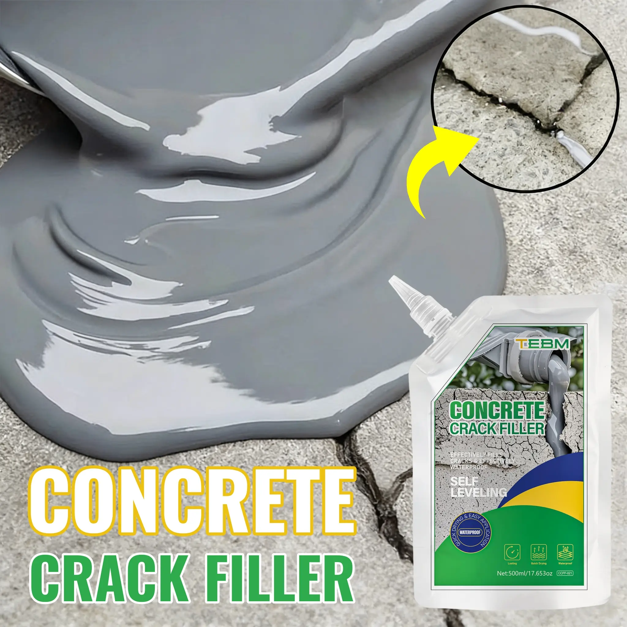 Concrete Crack Repair, Cement Crack Filler, Waterproof Self-Leveling Concrete Crack Filler, Seismic Wall Joint Filler, Fast-Drying Sealant