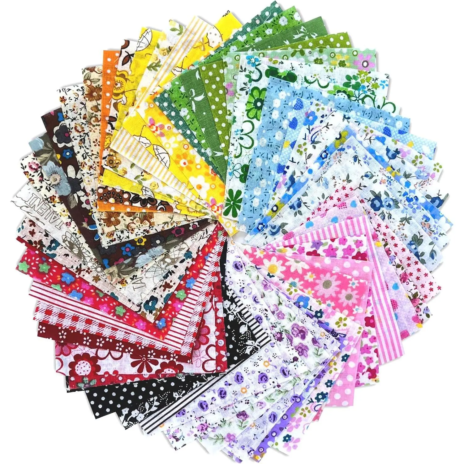 150 Pcs Cotton Craft Fabric Bundle Squares, Multicolored Abstract Pattern, 4 x 4 Inch, Pre-Cut Quilt Squares