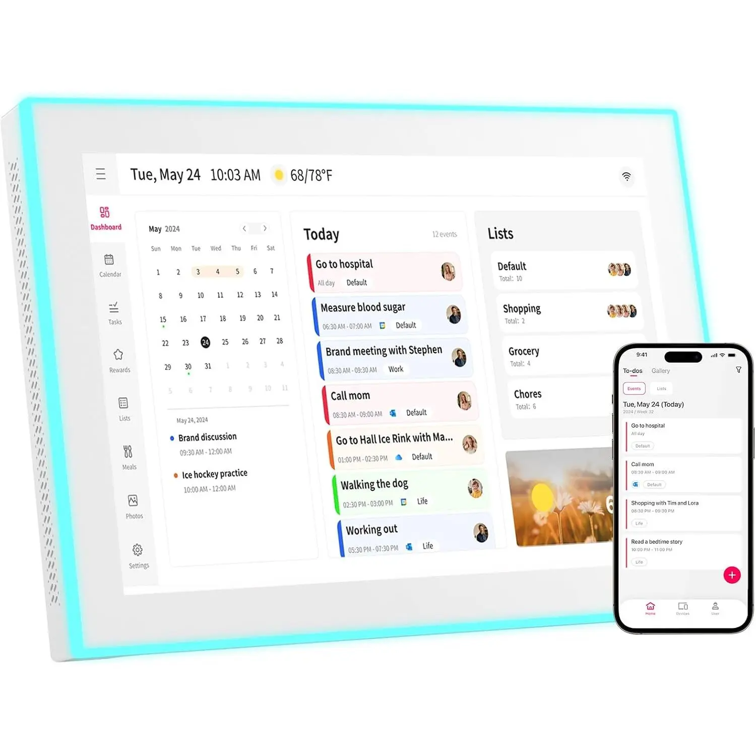 Calendar: 10.1-inch Wall Planner Digital Calendar & Chore Chart With LED Reminder,  Touchscreen Interactive Display for Family Schedules, Hearth Display Digital Calendar, Gifts for Women Men, Gifts for Mom Dad