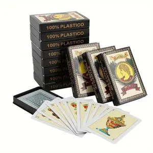 Plastico 40 Sheets Spanish Playing Cards - Waterproof 100% PVC Plastic with Gold Accents, Portable Poker Size, with Boxes, Perfect for Puerto Rico & Mexican Games